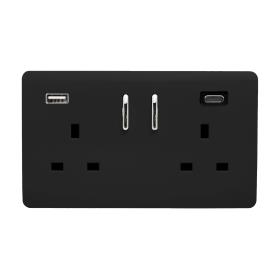 ART-SKT213USB31ACBK  2 Gang 13Amp Short S/W Double Socket With 1 x Type A & 1 x Type C 3.1mAh USB Piano Black